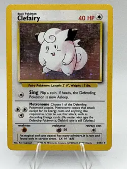 Pokemon TCG Clefairy 5/102 Base Set Unlimited Holo Rare Vintage - Image 1
