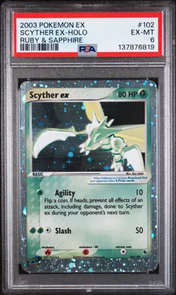 2003 POKEMON EX RUBY & SAPPHIRE #102 SCYTHER EX-HOLO PSA 6 - Image 1