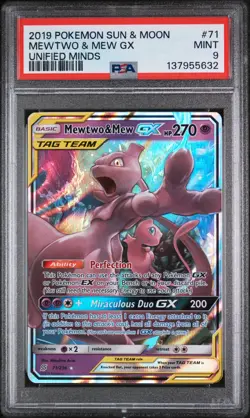Mewtwo & Mew Gx Pokemon Sun & Moon Unified Minds 71 NM PSA 9 - Image 1