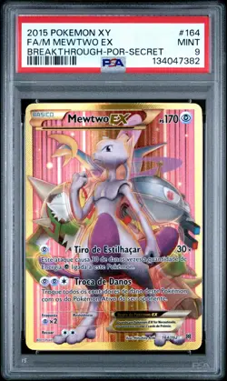 2015 POKEMON XY BREAKTHROUGH PORTUGUESE-SECRET #164 FULL ART/MEWTWO EX PSA 9 - Image 1