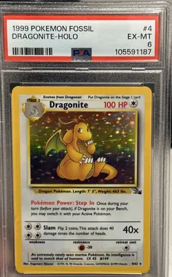 1999 Pokemon Fossil Dragonite Holo 4/62 PSA 6 EX-MT - Image 1