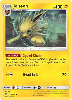 Jolteon 70/236 Uncommon SM - Cosmic Eclipse Pokemon Card - Image 1
