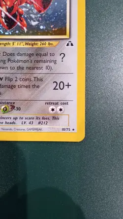 Pokemon TCG Scizor Neo Discovery Holo Rare Trading Card 10/75 Vintage - Image 3