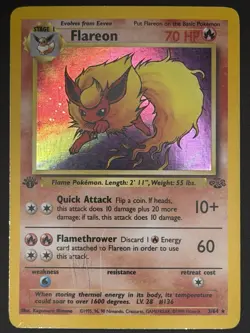 Pokemon Flareon Jungle 1st Edition Holo Rare 3/64 1999 70 HP Card - Image 1