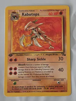 1st Edition KABUTOPS First Edition 1999 Fossil Pokemon Non-Holo Rare Card #24/62 - Image 1