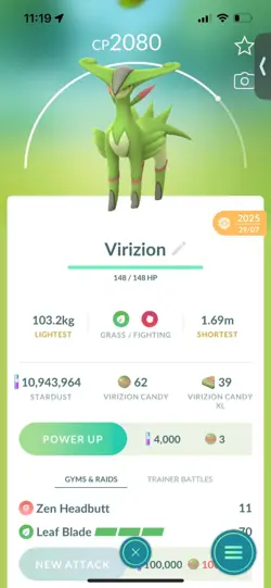 Pokemon Go Legendary Virizion ( Normal ) ( Reduced) - Image 1