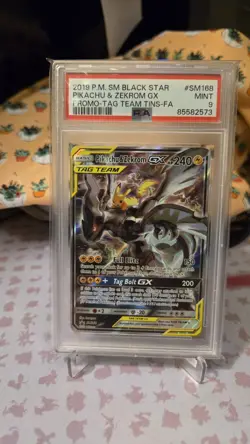 2019 POKEMON SM BLACK STAR PROMO #SM168 FULL ART/PIKACHU & ZEKROM GX PSA 9 - Image 1
