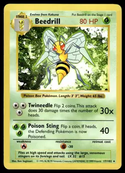 Pokemon TCG Base Set (Shadowless) #17/102 Beedrill NM - Image 1