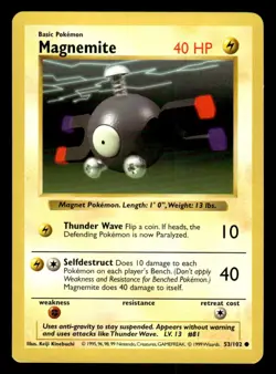 Pokemon TCG Base Set (Shadowless) #53/102 Magnemite NM - Image 1