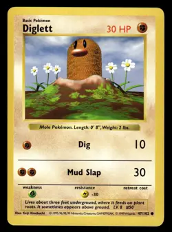Pokemon TCG Base Set (Shadowless) #47/102 Diglett NM - Image 1