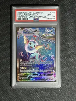 2021 Pokemon SWSH BSP Vaporeon VMAX Premium PSA GEM MT 10 #182 Black Star - Image 1