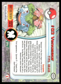Pokemon Cards Venusaur #3 Topps Trading Cards Series 1 LP *3 - Image 2