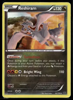 2015 Pokemon XY Roaring SKies 63 Reshiram Reverse Foil LP - Image 1