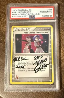 PSA Pokemon Here Comes Team Rocket Signed Rachel Lillis Eric Stuart Autograph - Image 1