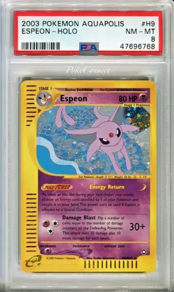 PSA 8 NM-MINT Pokemon ESPEON Holo Rare 2003 Aquapolis #H8/H32 - Image 1