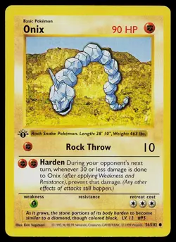 Pokemon Card - Onix Base Set (Shadowless) 56/102 Common 1st Edition - Image 1