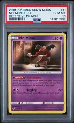PSA 10 Gem Mint Pokemon 2019 Sun & Moon Detective Pikachu #11 Mr. Mime Holo Foil - Image 1