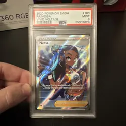 2020 Pokemon - Sword & Shield - Vivid Voltage - Full Art - Nessa #183 - PSA 9 - Image 1