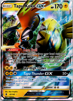 Tapu Koko GX - 47/145 - Pokemon Guardians Rising Sun & Moon Ultra Rare Card NM - Image 1