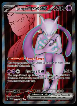 Pokemon TCG Destined Rivals Team Rocket's Mewtwo EX Full Art Rare Card 213/182 - Image 1