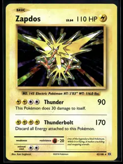 2016 Pokemon XY Evolutions 42 Zapdos Holo LP - Image 1