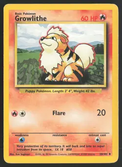Pokemon TCG | Growlithe 28/102 | Uncommon | Base Set | Moderately Played - Image 2