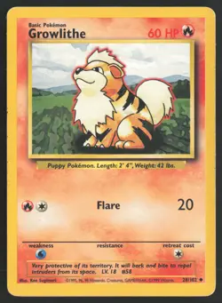 Pokemon TCG | Growlithe 28/102 | Uncommon | Base Set | Moderately Played - Image 2