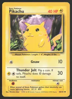 Pokemon TCG | Pikachu 58/102 | Common | Base Set | Moderately Played - Image 2