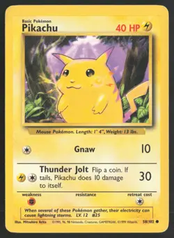 Pokemon TCG | Pikachu 58/102 | Common | Base Set | Moderately Played - Image 2