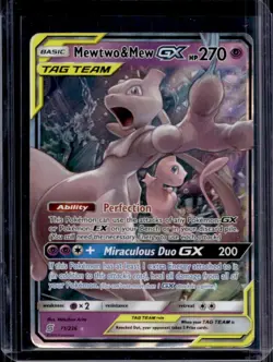 2019 Pokemon SM Unified Minds Mewtwo Mew Tag Team Holo #71/236 - Image 1