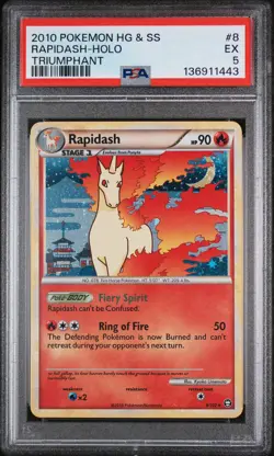 2010 Pokemon Heartgold & Soulsilver Triumphant #8 Rapidash-Holo Triumphant PSA 5 - Image 1