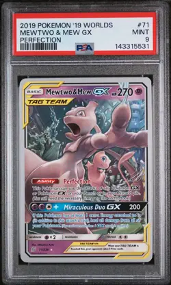 2019 POKEMON 2019 WORLD CHAMPIONSHIPS DECK: PERFECTION #71 MEWTWO & MEW GX PSA 9 - Image 1
