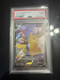 2022 POKEMON SWORD & SHIELD LOST ORIGIN #TG16 FULL ART/PIKACHU V PSA 9 - Image 1