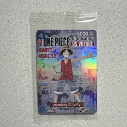 Bandai Namco One Piece CCG Monkey.D.Luffy US Voyage Promo Full Art Holo Card - Image 1