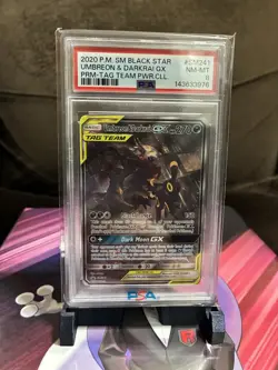 Pokemon TCG Umbreon & Darkrai GX SM241 Tag Team Holo Promo Card PSA 8 NM-Mint - Image 1