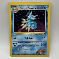 Pokemon TCG Misty's Seadra Holo Rare Gym Heroes Prerelease 9/132 Swirl! - Image 4