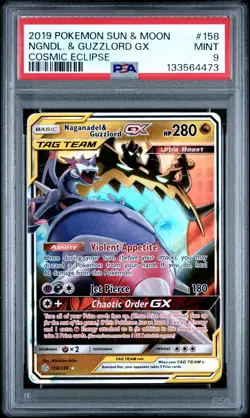 2019 POKEMON SUN & MOON COSMIC ECLIPSE #158 NAGANADEL & GUZZLORD GX PSA 9 - Image 1