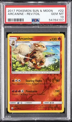 2017 POKEMON SUN & MOON #22 ARCANINE-REVERSE FOIL PSA 10 - Image 1