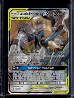2019 Pokemon SM Unbroken Bonds Lucario Melmetal Tag Team Holo #120/214 - Image 1