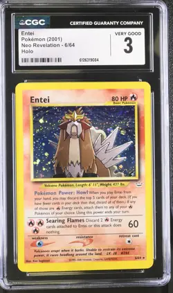CGC 3 Entei 2001 Neo Revelation 6/64 Holo Pokemon Card - Image 1