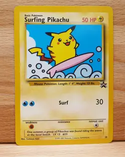 Surfing Pikachu #28 Black Star Promo Rare Vintage Pokemon Card - LP/LP+ - Image 1