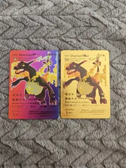 X2 Charizard Vmax Gigantamax Gold Foil Fan Art Vinyl Textured Collector Cards X2 - Image 1