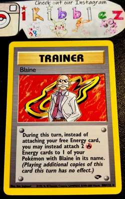 Blaine 100/132 LP Non Holo Rare Original Leader Gym Challenge Pokemon Card! - Image 1