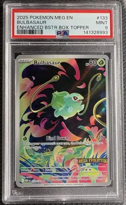 Pokemon 2025 Mega Evolution Bulbasaur Enhanced Box-Topper Promo Card #133 PSA 9 - Image 1
