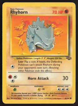 Pokemon TCG | Rhyhorn 61/64 | Common | Jungle | Moderately Played - Image 2