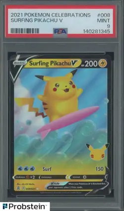 2021 Pokemon Celebrations #008 Surfing Pikachu V PSA 9 MINT - Image 1
