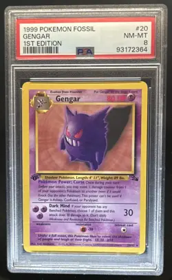 1999 Pokemon Fossil 1st Edition Gengar #20/62 PSA 8 - Image 1