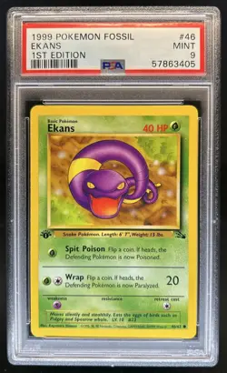 1999 Pokemon Fossil 1st Edition Ekans #46/62 PSA 9 - Image 1