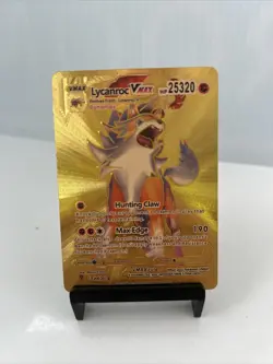 Lycanroc VMAX Metal Gold Foil Pokemon Card Fan Art Display Card HP25320 - Image 1