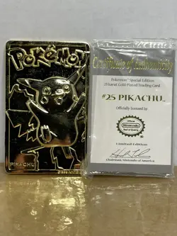 1999 Burger King Pokemon 23K Gold Plated Pikachu Card w/ Case - Image 3